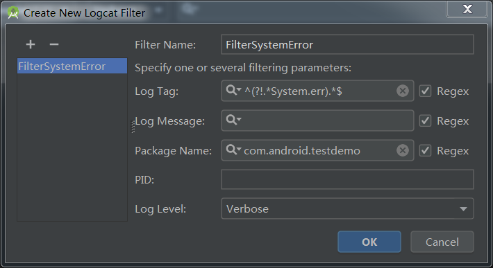 Android Studio Logcat 过滤器